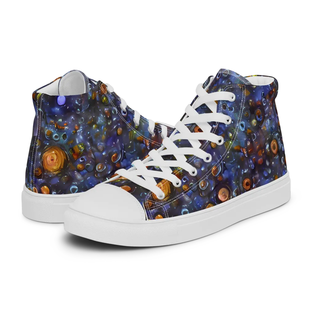 Blue Nebula on Women's High Top Canvas Shoes — Left