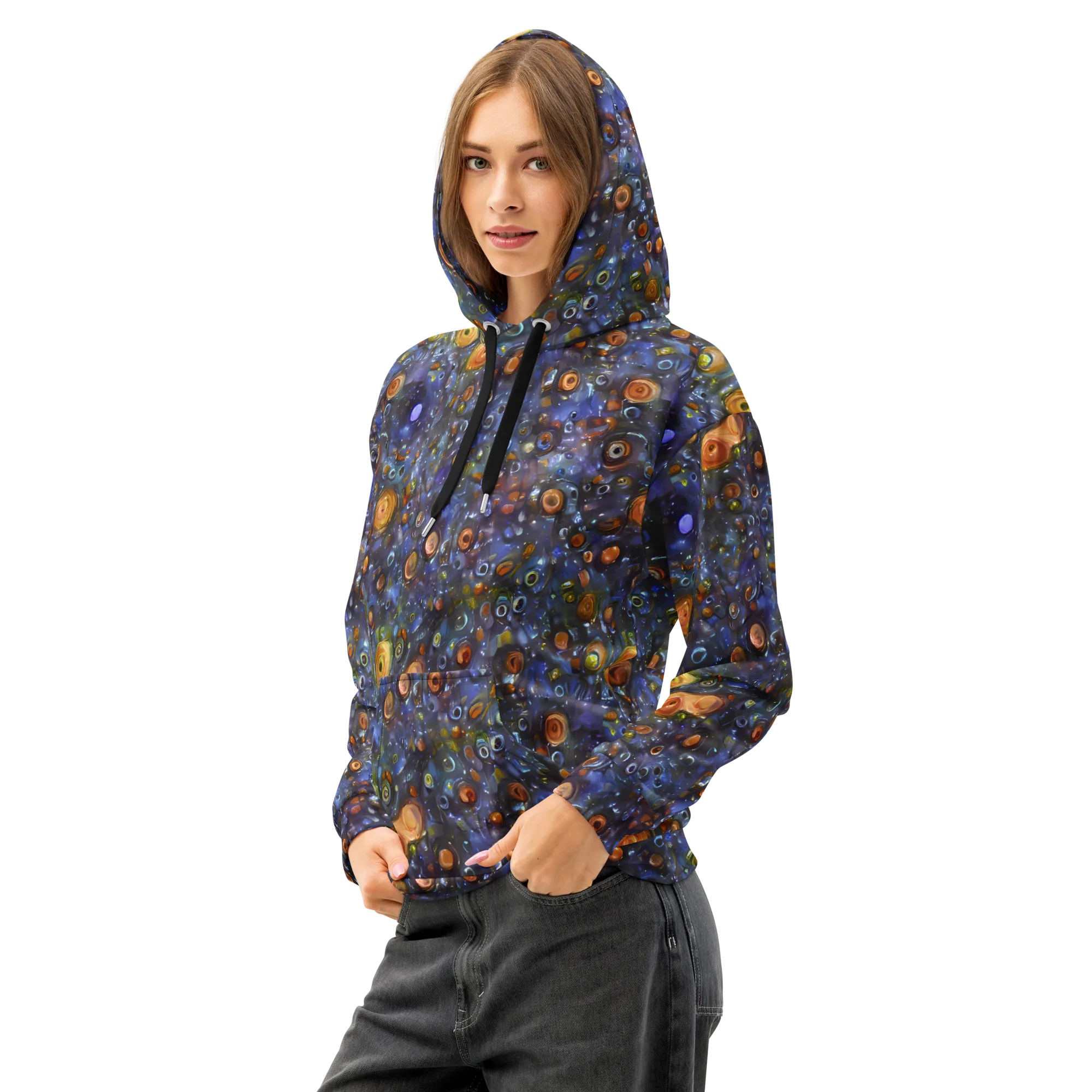 Blue Nebula on Cotton Hoodie — Left Front