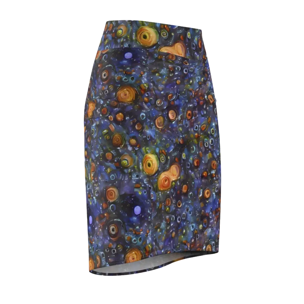 Blue Nebula on Pencil Skirt — Front Side