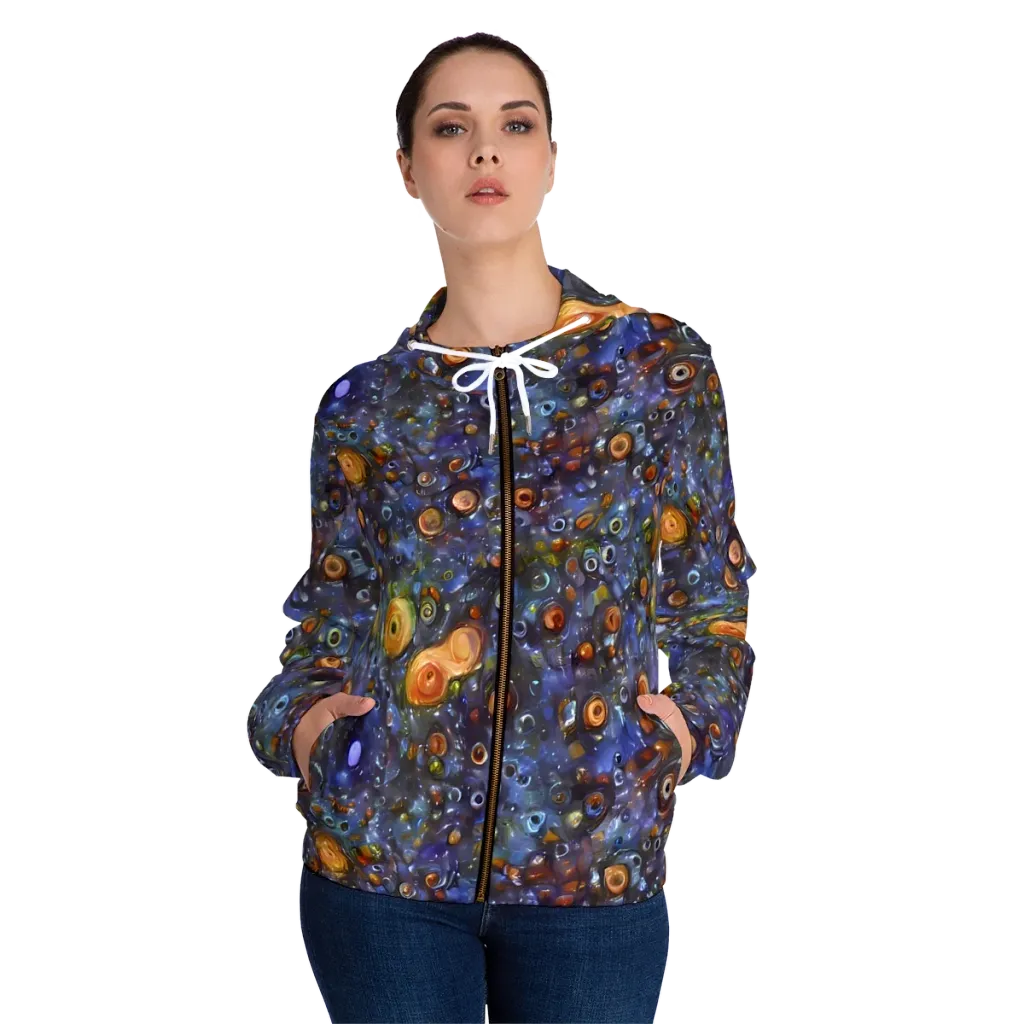 Blue Nebula on Women's Full-Zip Hoodie — Front On Person