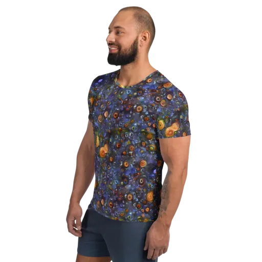Blue Nebula on a Men's Athletic T-Shirt