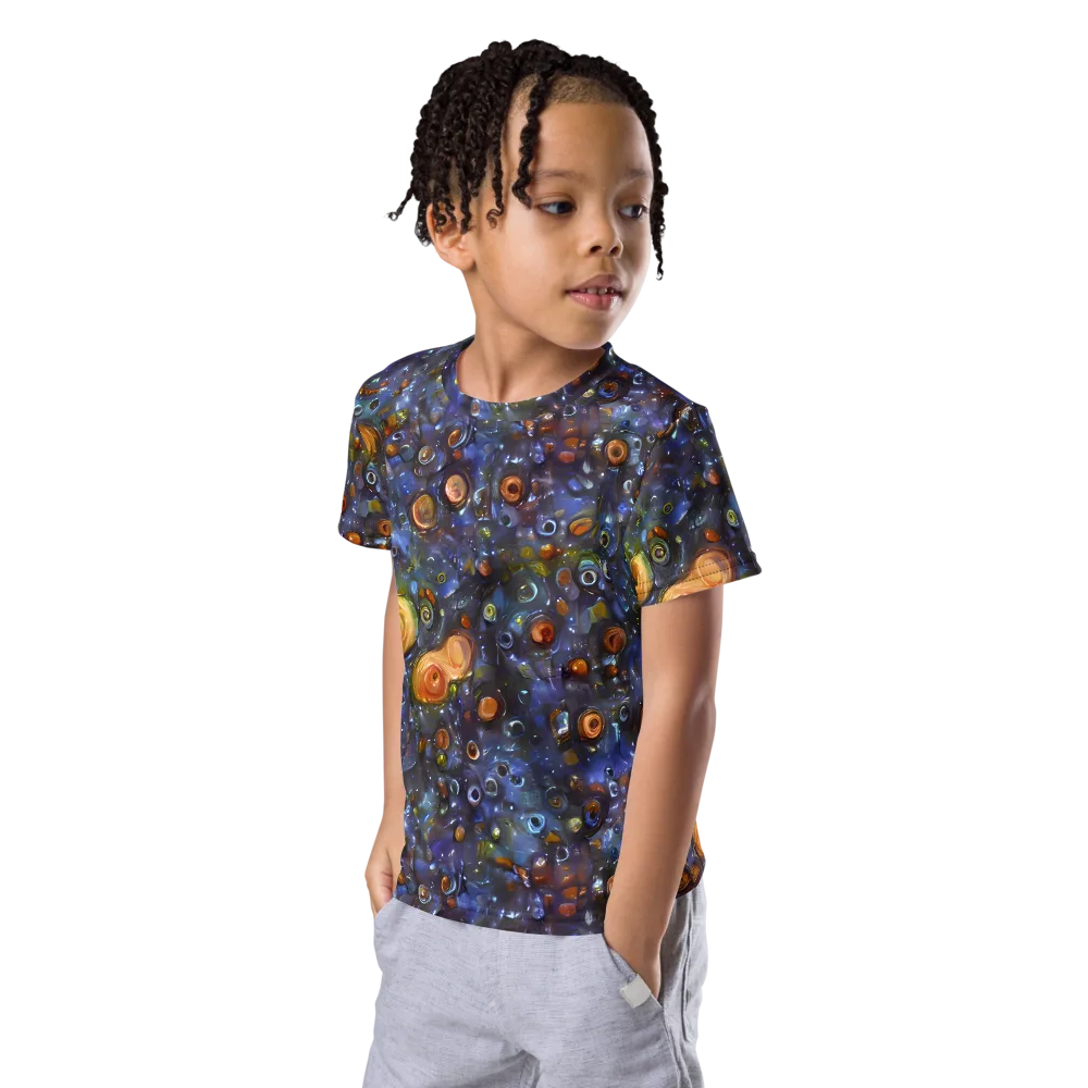 Blue Nebula on Kids Crew Neck T-Shirt — Left Front