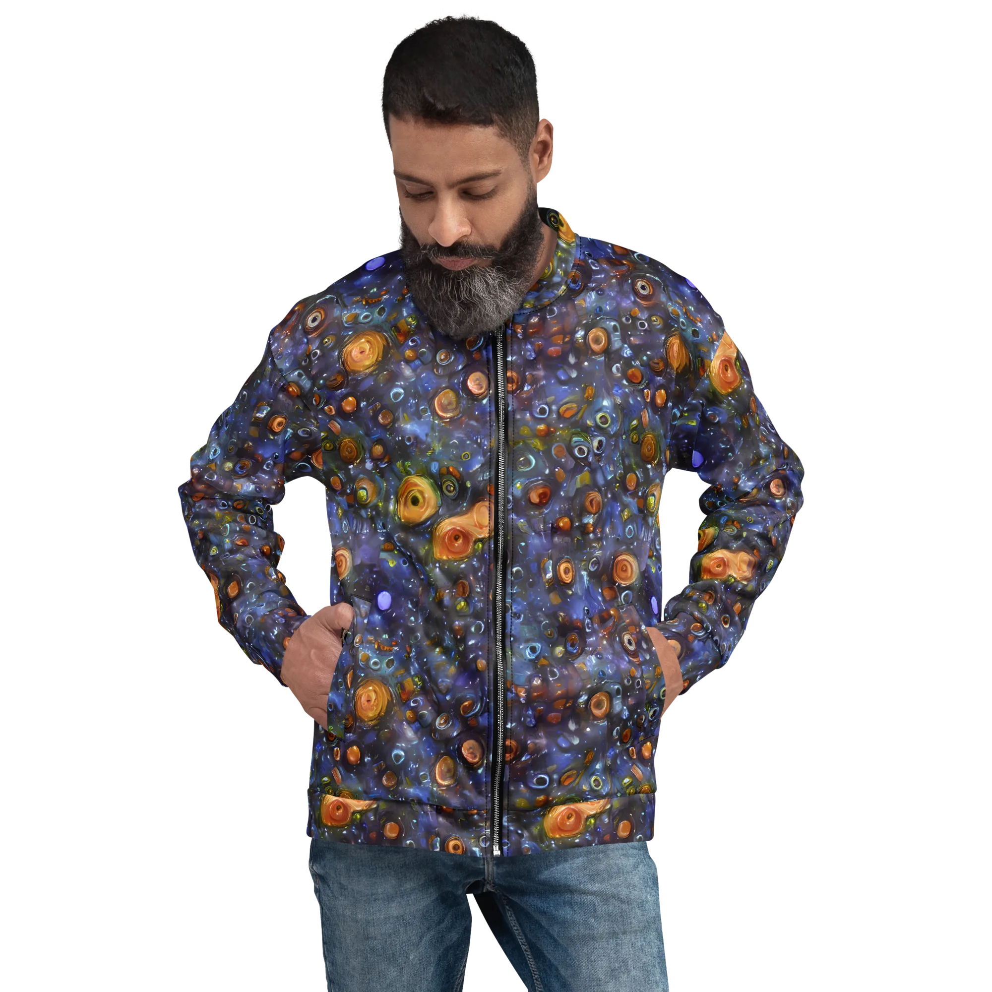 Blue Nebula on Bomber Jacket — Front
