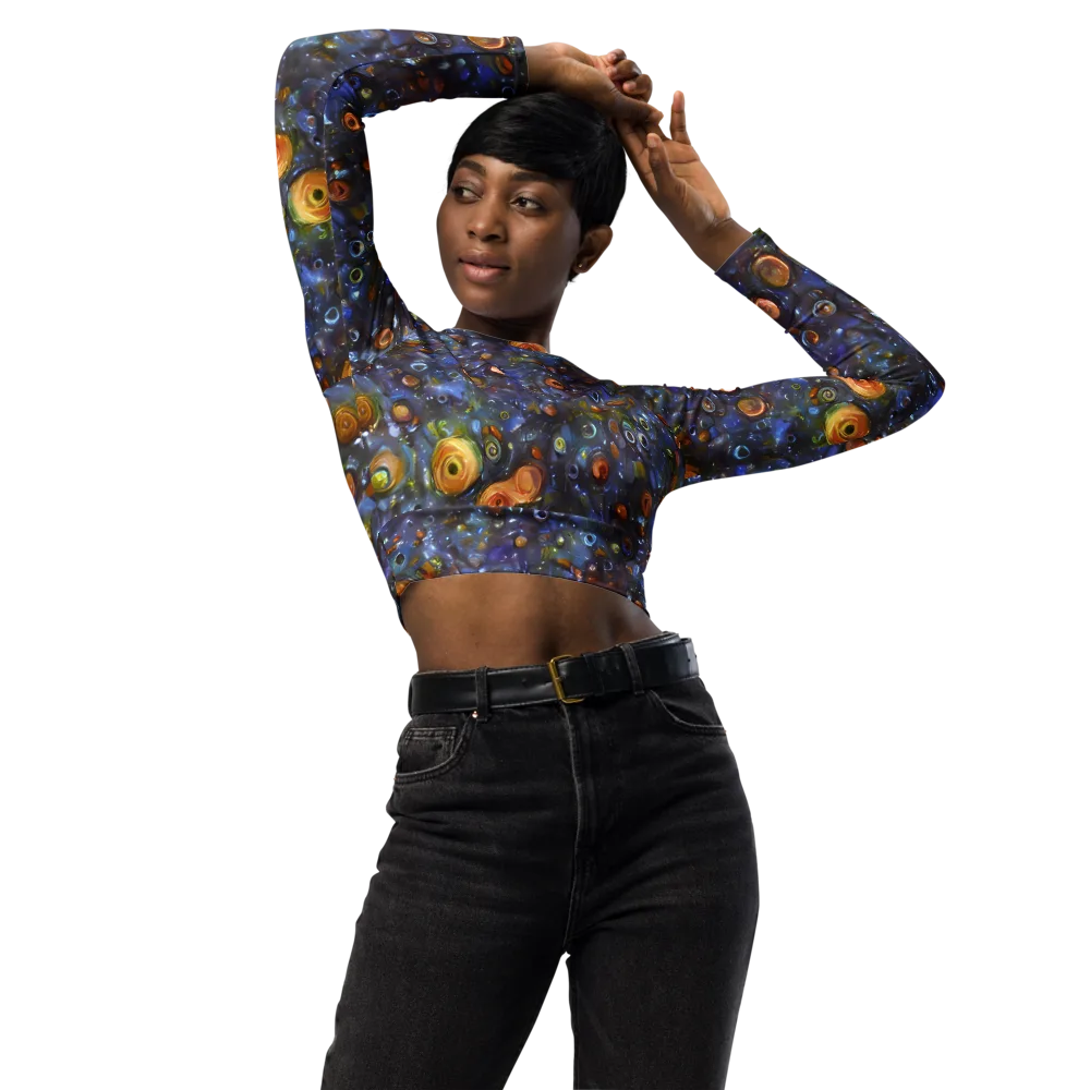 Blue Nebula on Long Sleeve Crop Top — Front