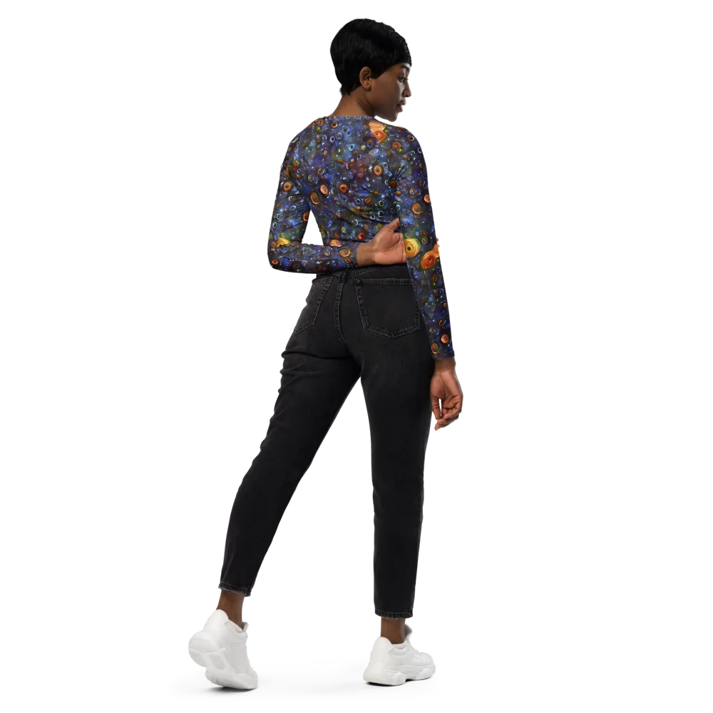 Blue Nebula on Long Sleeve Crop Top — Right Back