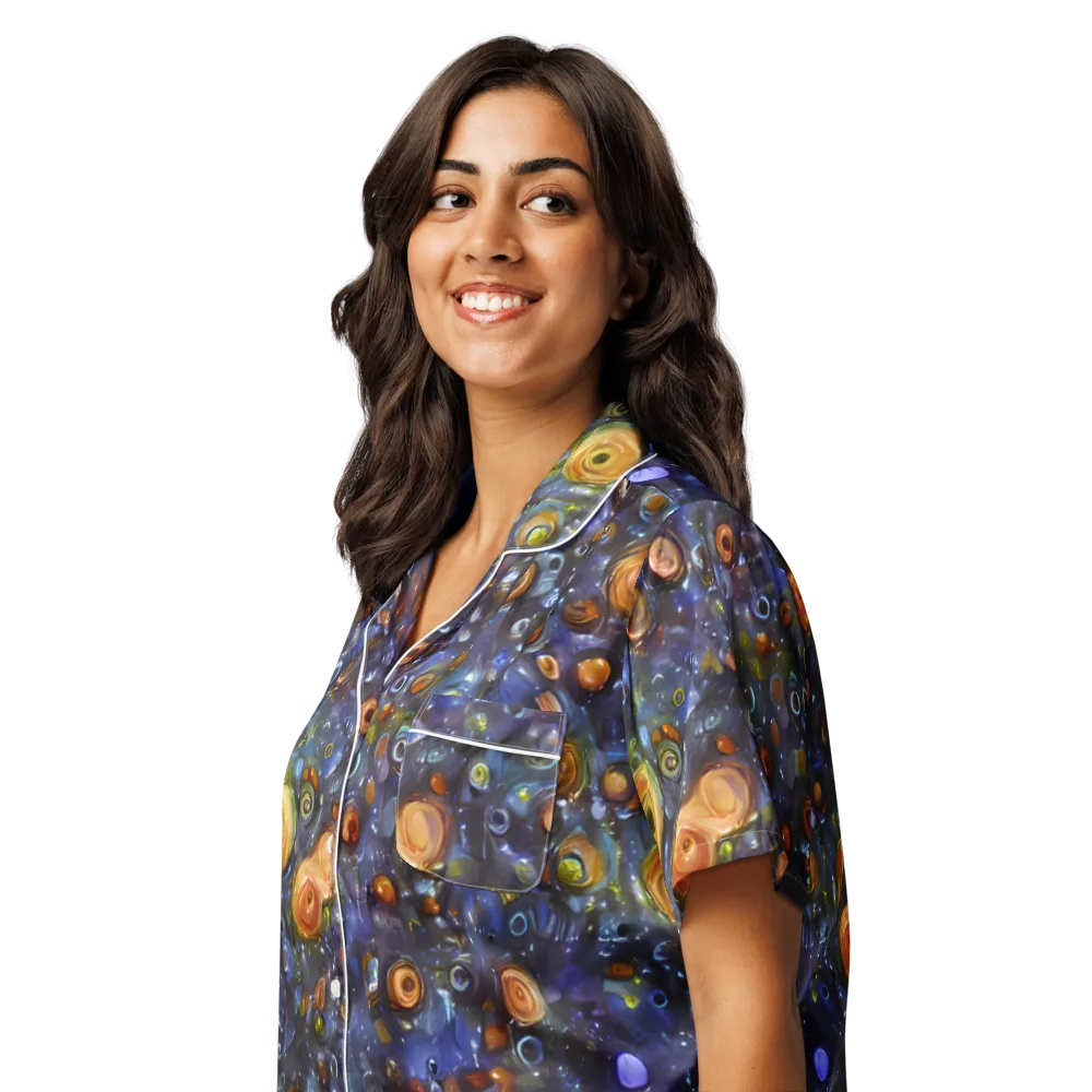Blue Nebula on Women's Short Sleeve Pajama Top — Left Front