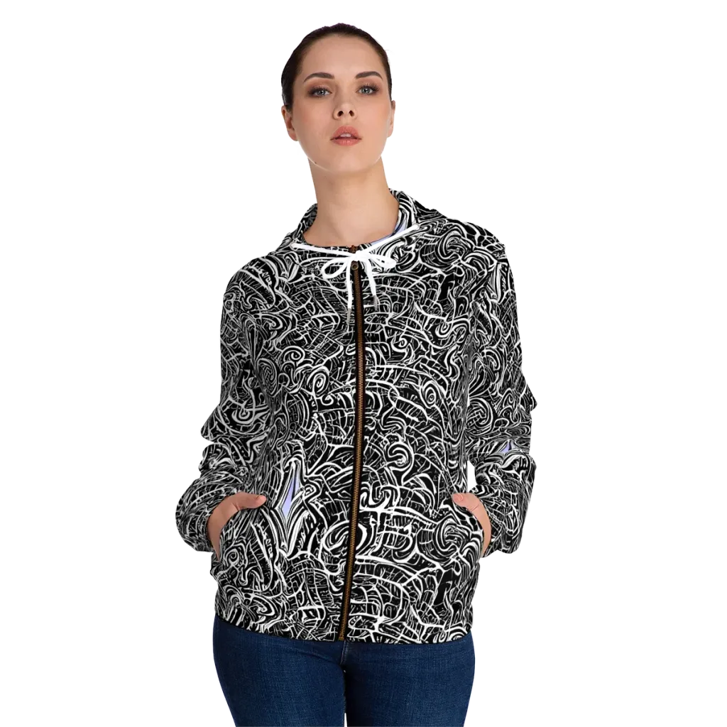 Inkstorm Reverie on Women's Full-Zip Hoodie — Front On Person