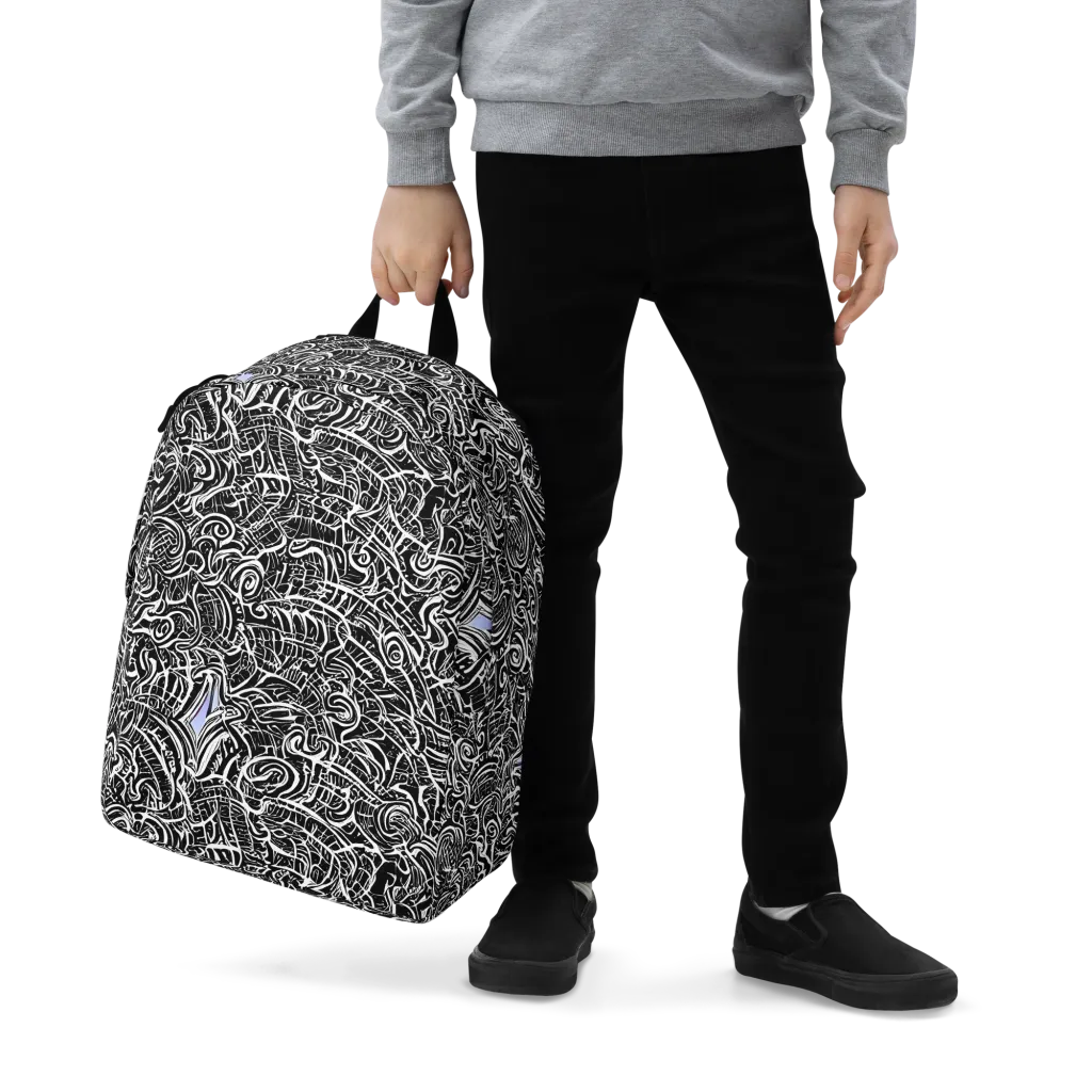 Inkstorm Reverie on Minimalist Backpack — Zoomed-in