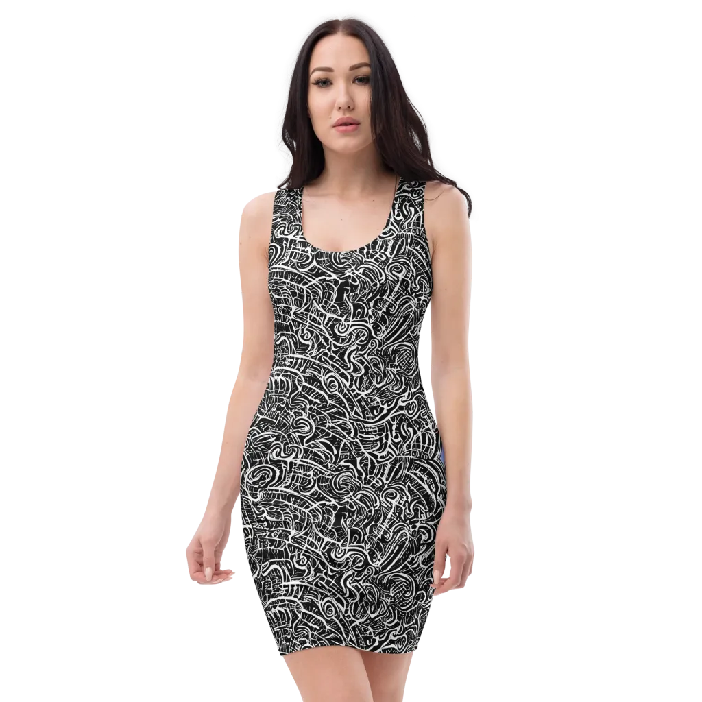 Inkstorm Reverie on Bodycon Dress — Front