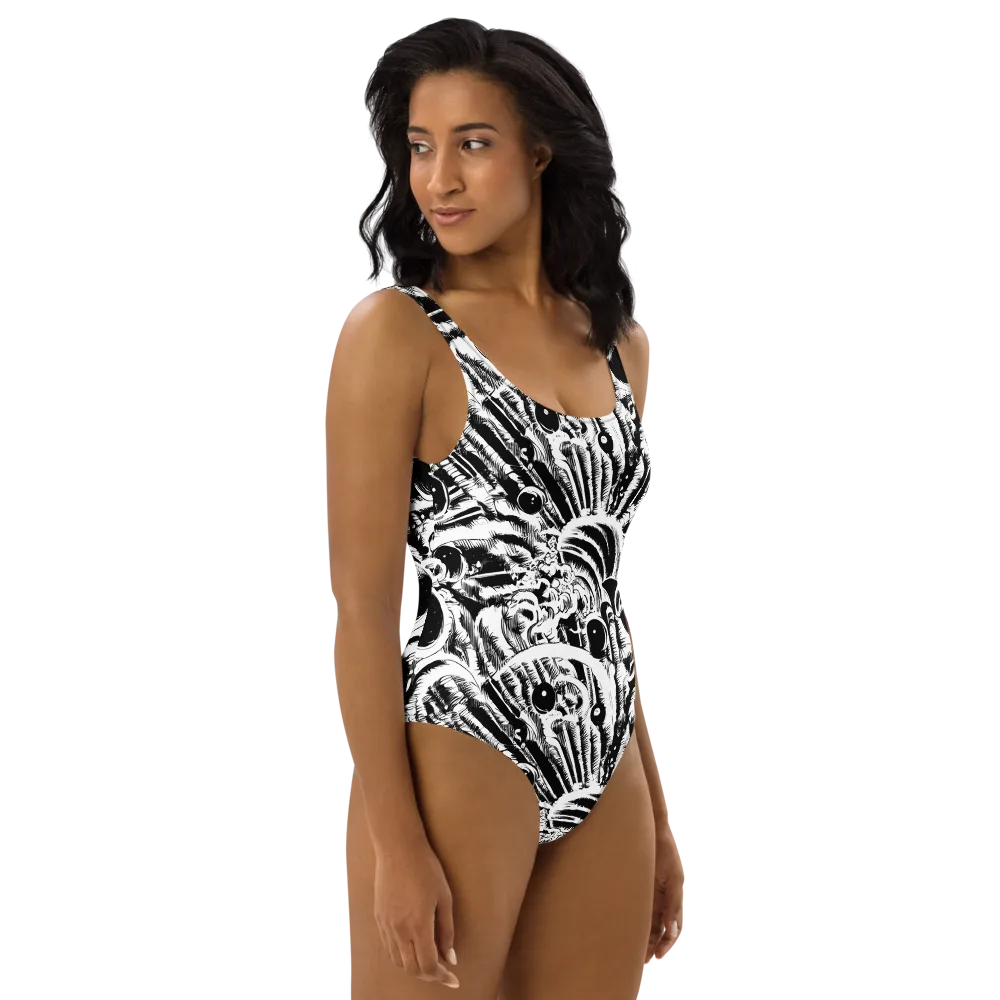 Ink Jungle on One-Piece Swimsuit — Right
