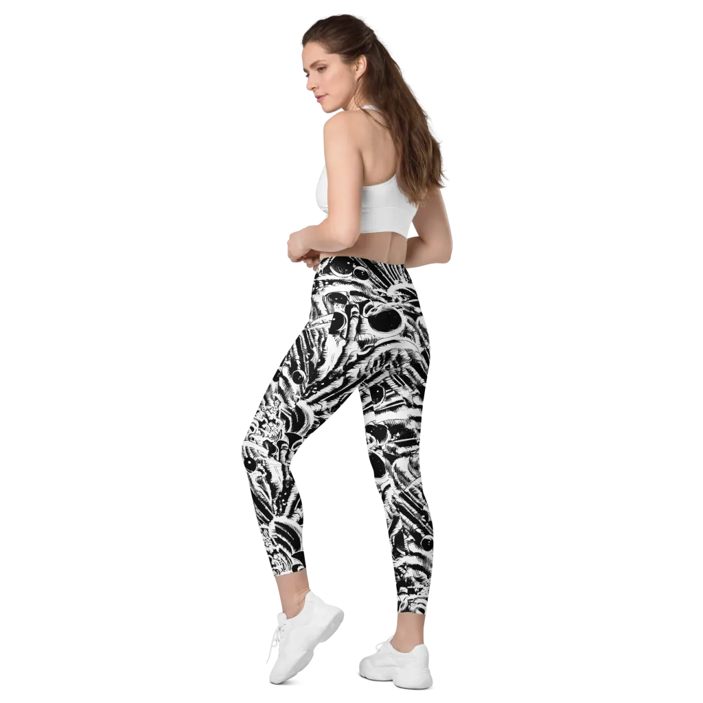 Ink Jungle on Leggings with Pockets — Left Back