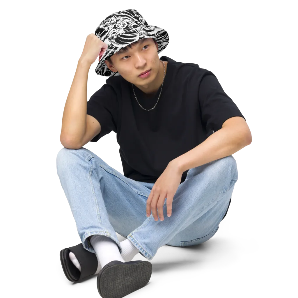 Ink Jungle on Reversible Bucket Hat — Front 2 Inside