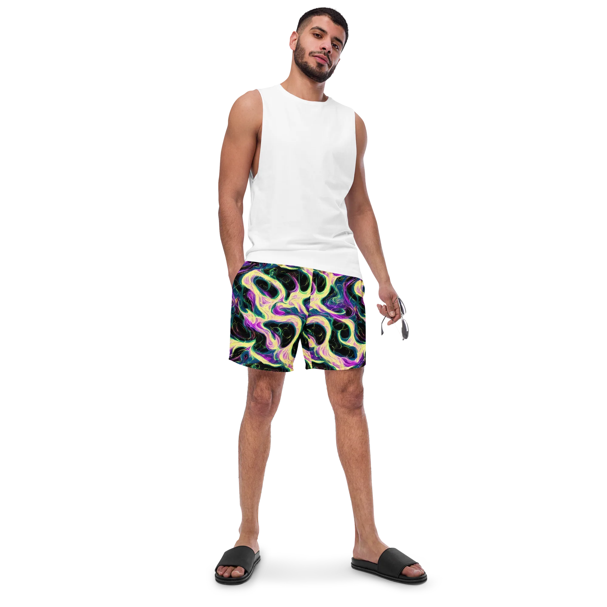 Aurora Rapture on Swim Trunks — Front
