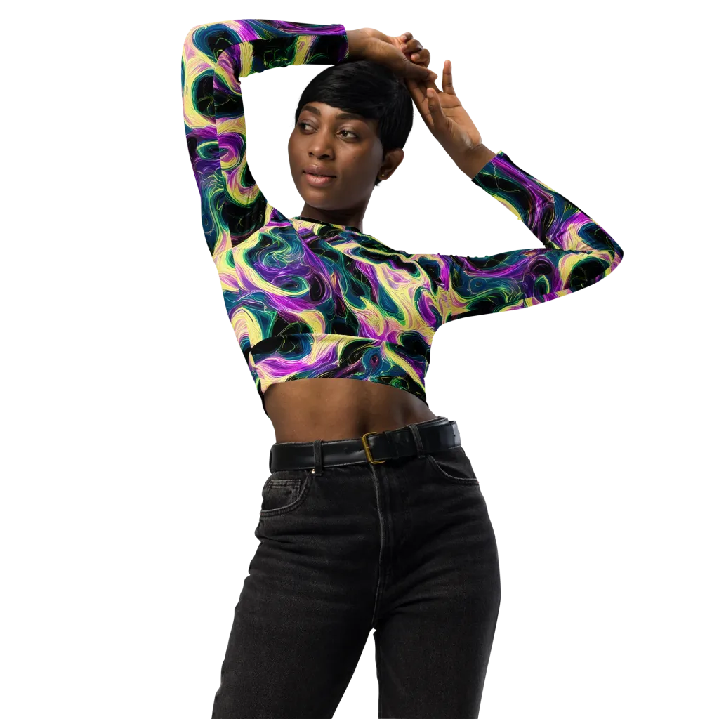 Aurora Rapture on Long Sleeve Crop Top — Front
