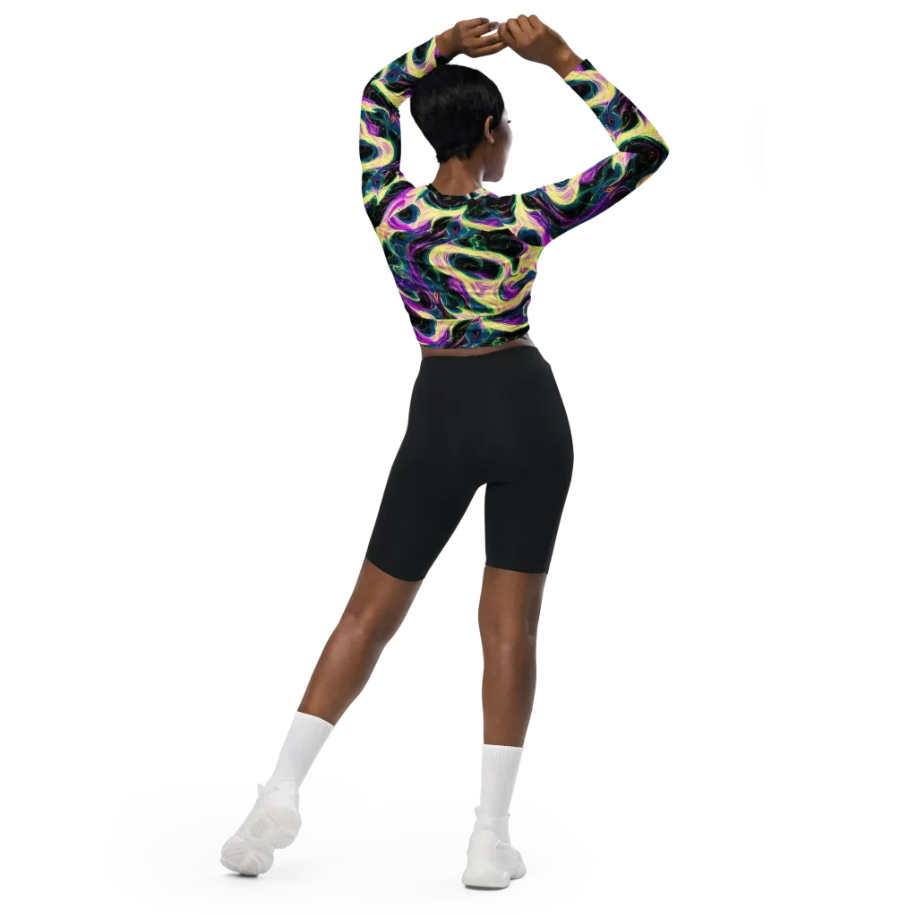 Aurora Rapture on Long Sleeve Crop Top — Back