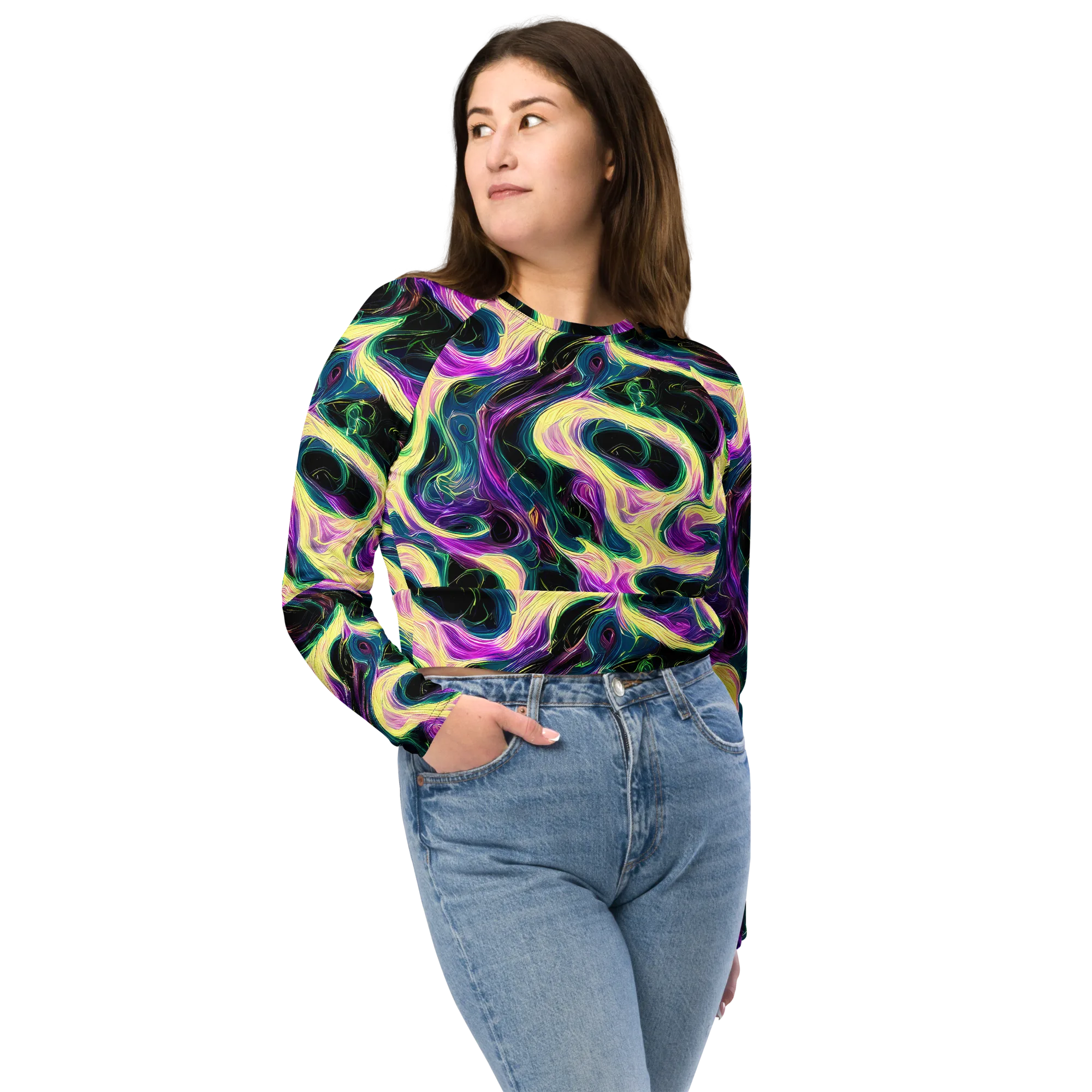 Aurora Rapture on Long Sleeve Crop Top — Front