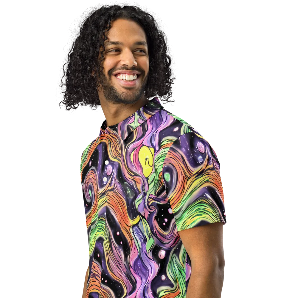 Cosmic Ribbon on Men's Slim Fit Polo Shirt — Left Front