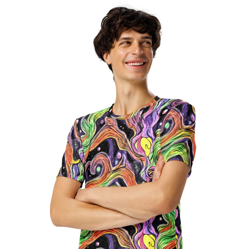 Cosmic Ribbon on Men's Crew Neck T-Shirt — Left Front