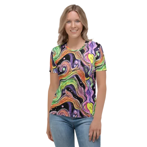 Cosmic Ribbon on a Women's Crew Neck T-Shirt