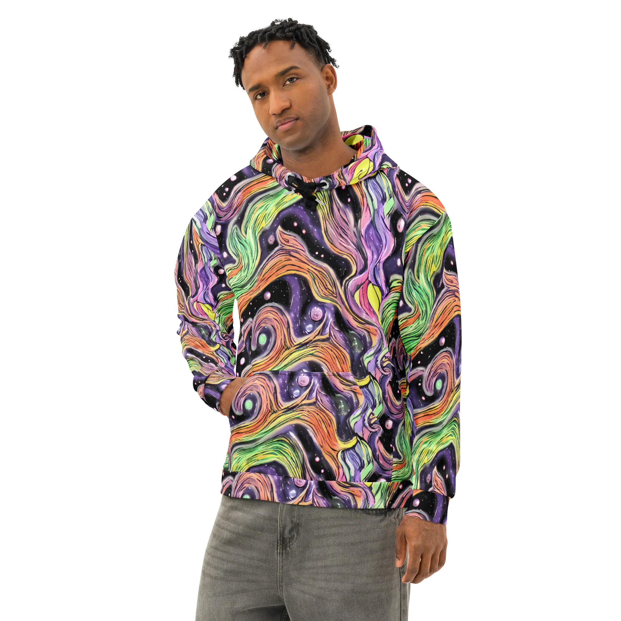 Cosmic Ribbon on Cotton Hoodie — Left Front