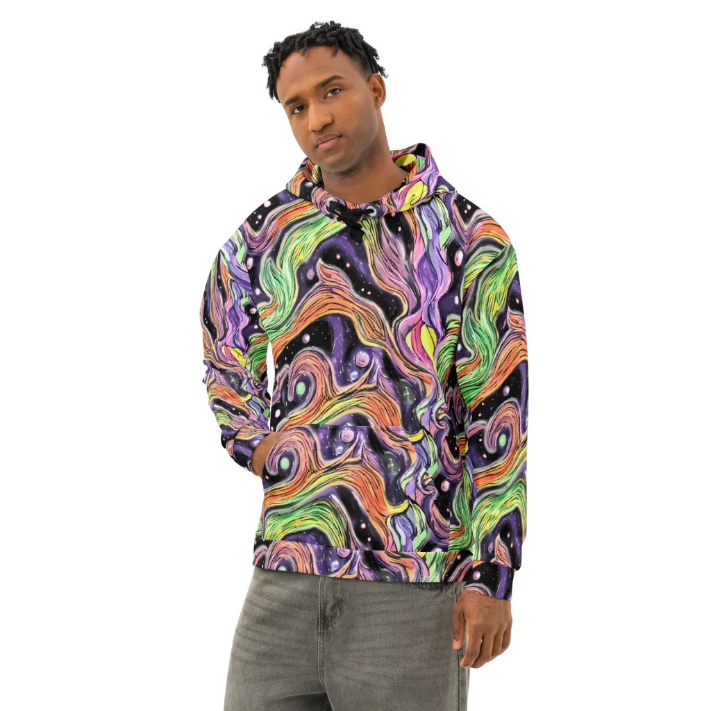 Cosmic Ribbon on Cotton Hoodie — Left Front
