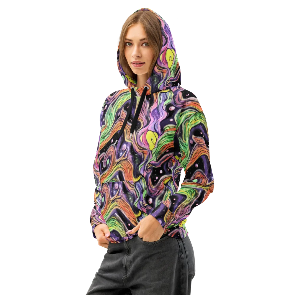 Cosmic Ribbon on Cotton Hoodie — Left Front