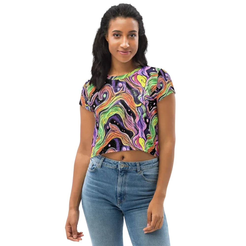 Cosmic Ribbon on Crop Tee — Front