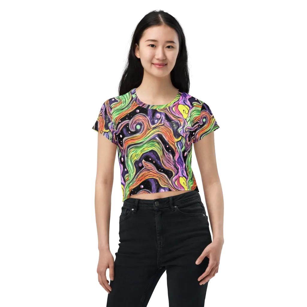 Cosmic Ribbon on Crop Tee — Front