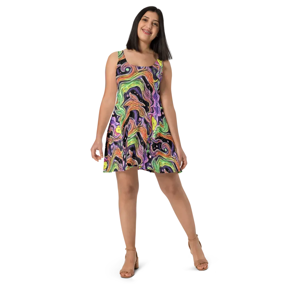 Cosmic Ribbon on Skater Dress — Front
