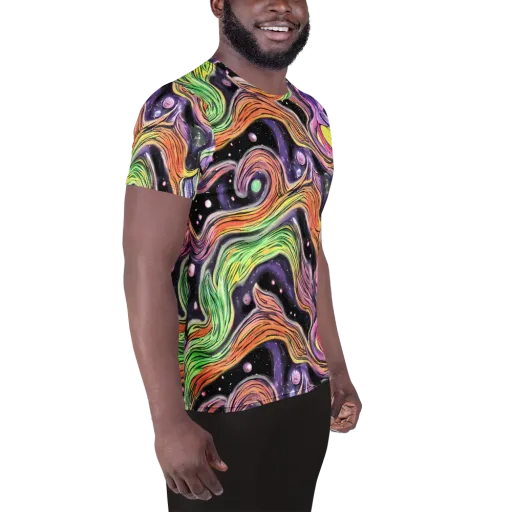 Cosmic Ribbon on a Men's Athletic T-Shirt