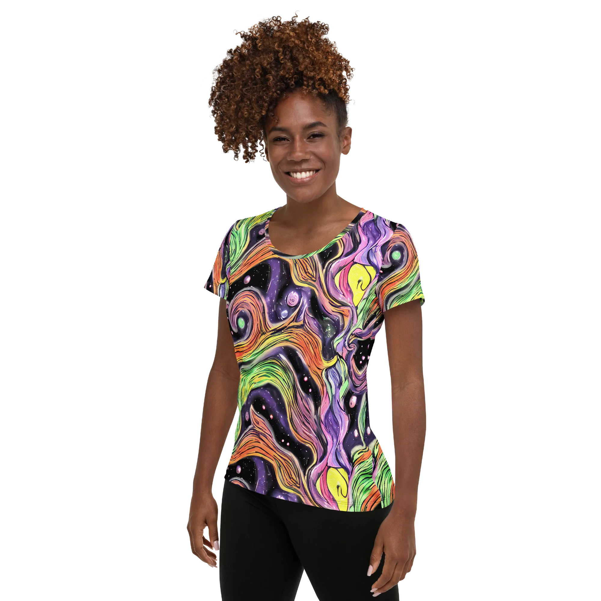 Cosmic Ribbon on Women's Athletic T-Shirt — Left