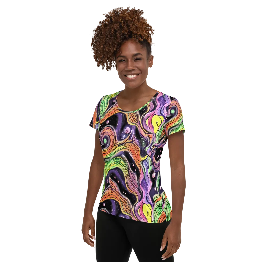 Cosmic Ribbon on Women's Athletic T-Shirt — Left