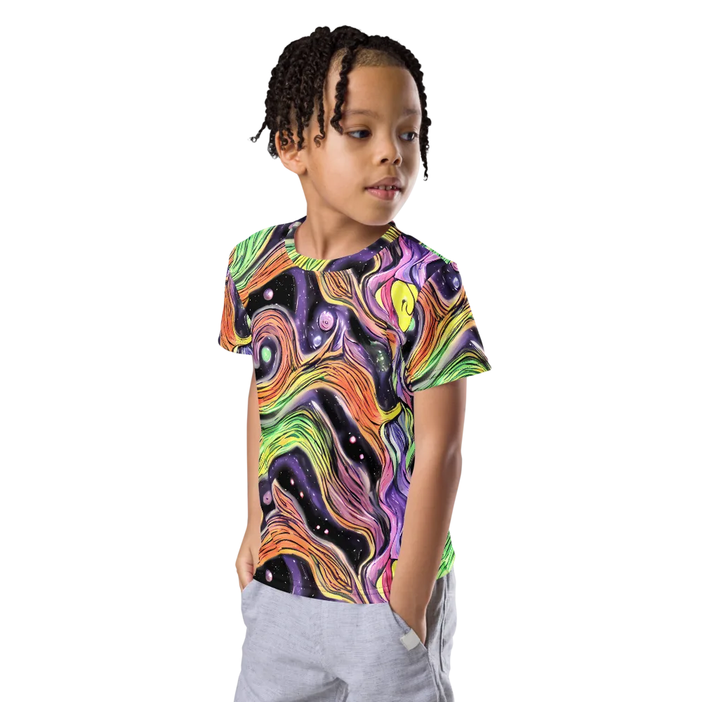 Cosmic Ribbon on Kids Crew Neck T-Shirt — Left Front
