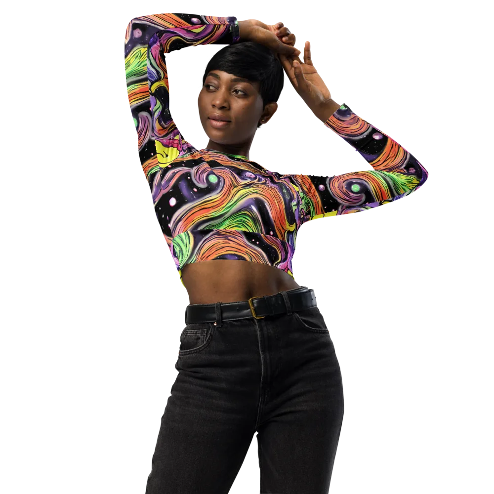 Cosmic Ribbon on Long Sleeve Crop Top — Front
