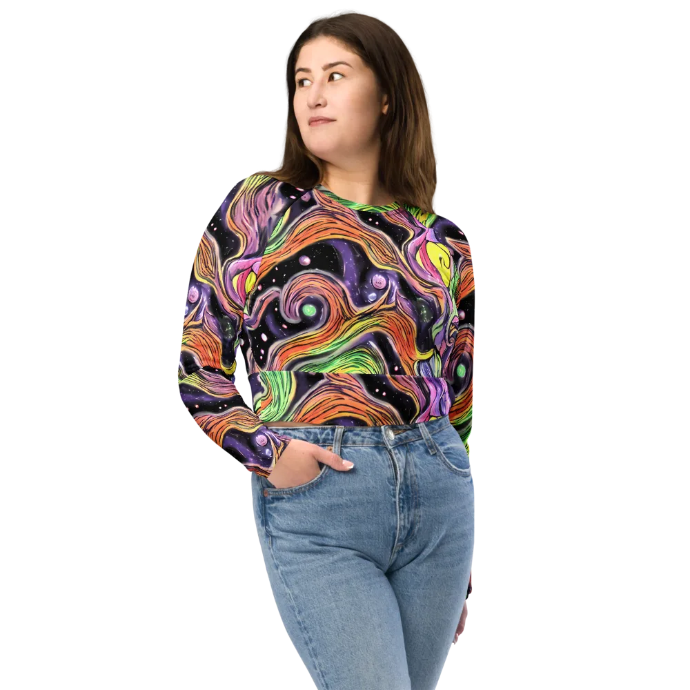 Cosmic Ribbon on Long Sleeve Crop Top — Front