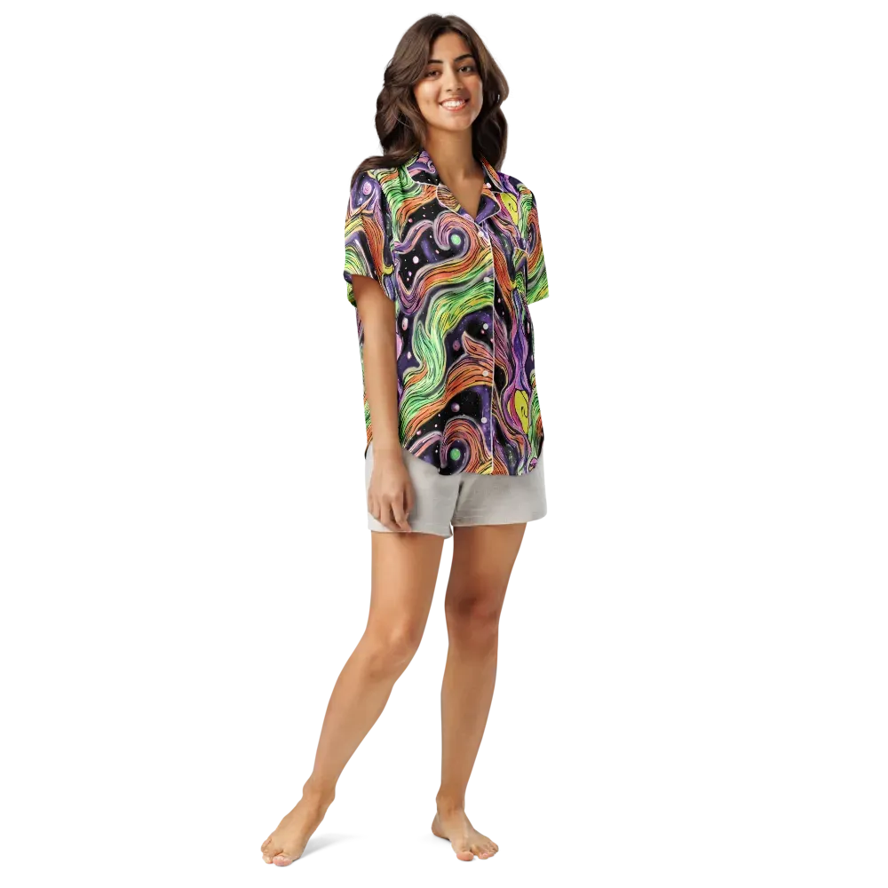 Cosmic Ribbon on Women's Short Sleeve Pajama Top — Front