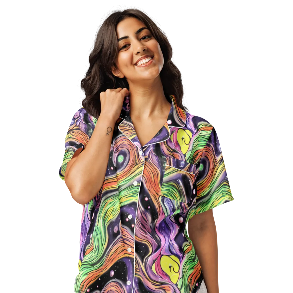 Cosmic Ribbon on Women's Short Sleeve Pajama Top — Front