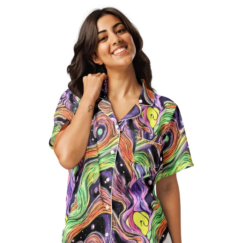 Cosmic Ribbon on Women's Short Sleeve Pajama Top — Front