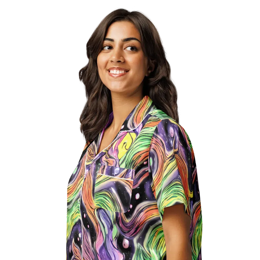 Cosmic Ribbon on Women's Short Sleeve Pajama Top — Left Front