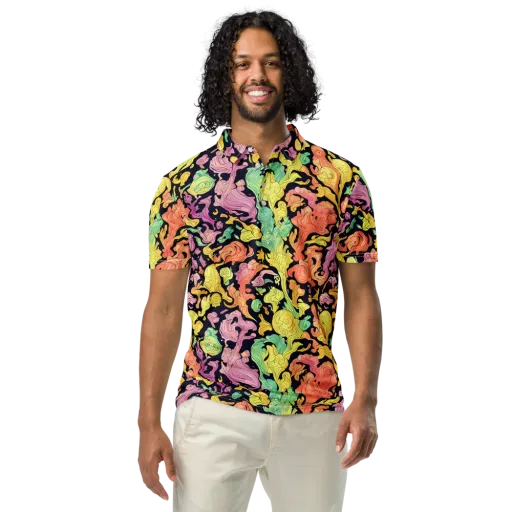 Chromatic Bloom on a Men's Slim Fit Polo Shirt