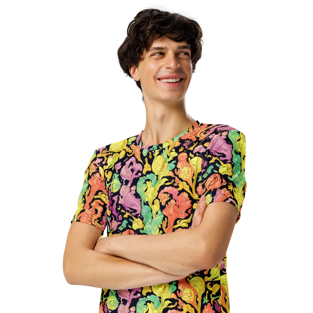 Chromatic Bloom on Men's Crew Neck T-Shirt — Left Front