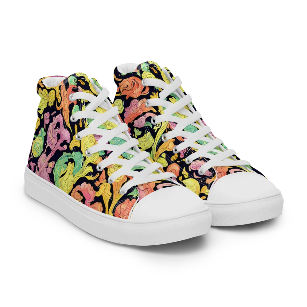 Chromatic Bloom on Men's High Top Canvas Shoes — Right Front