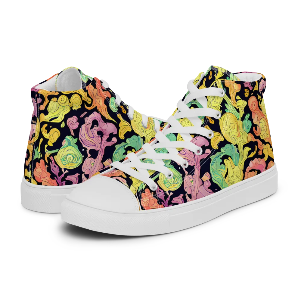 Chromatic Bloom on Men's High Top Canvas Shoes — Left