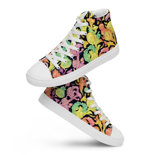 Chromatic Bloom on a Men's High Top Canvas Shoes