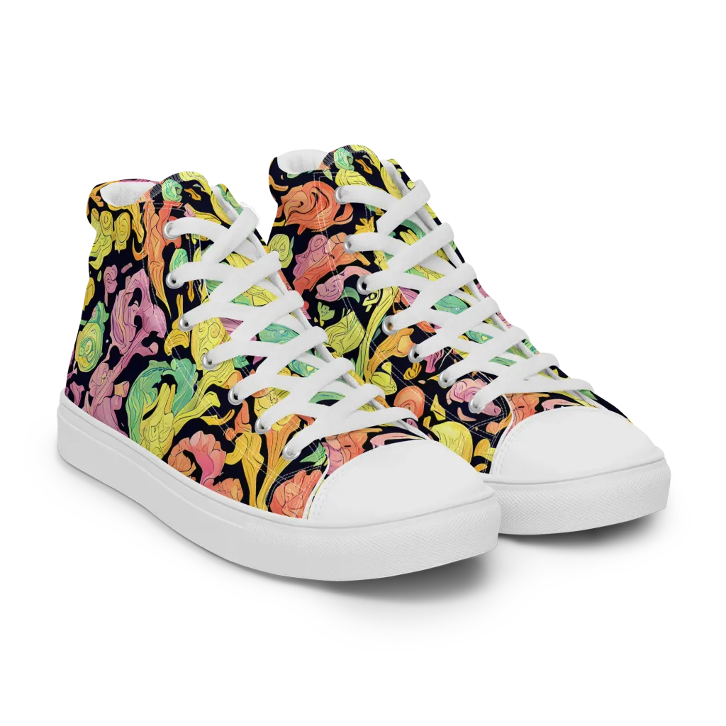Chromatic Bloom on Women's High Top Canvas Shoes — Right Front