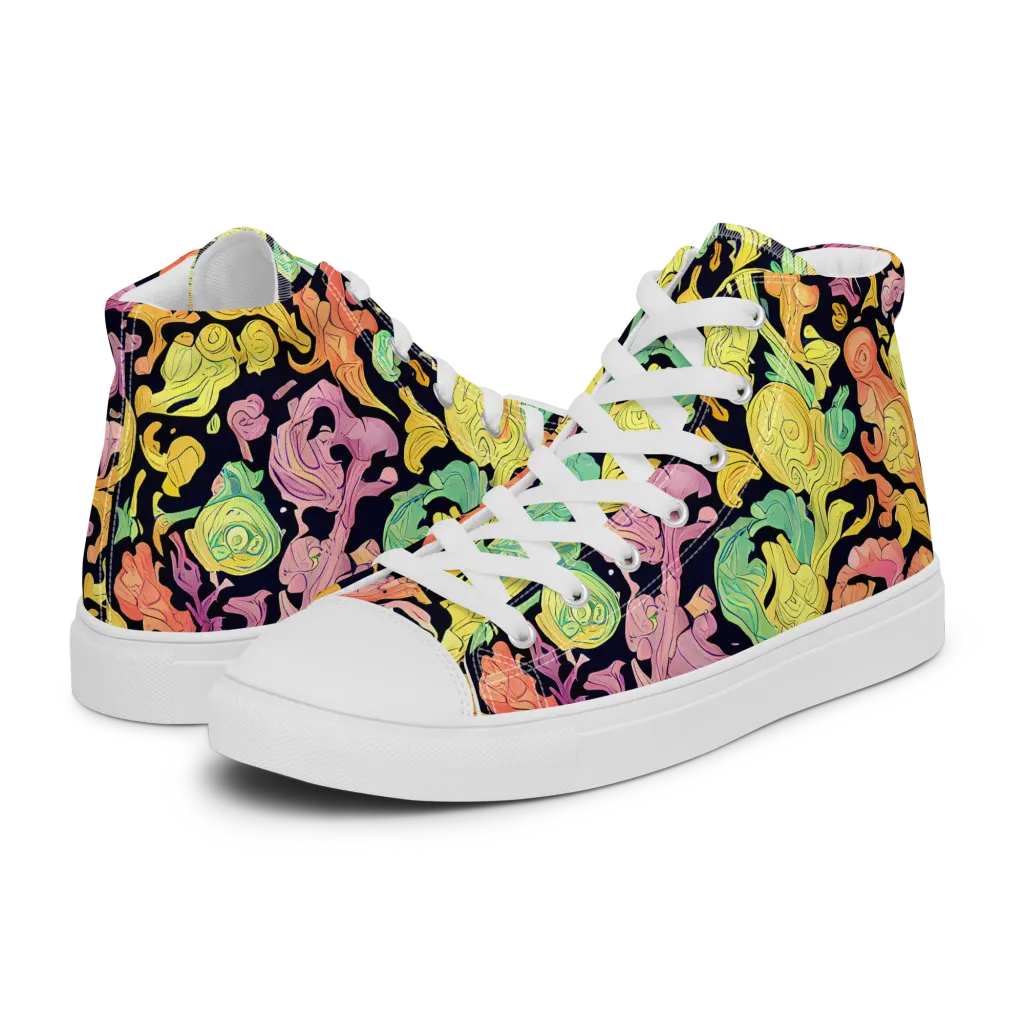 Chromatic Bloom on Women's High Top Canvas Shoes — Left