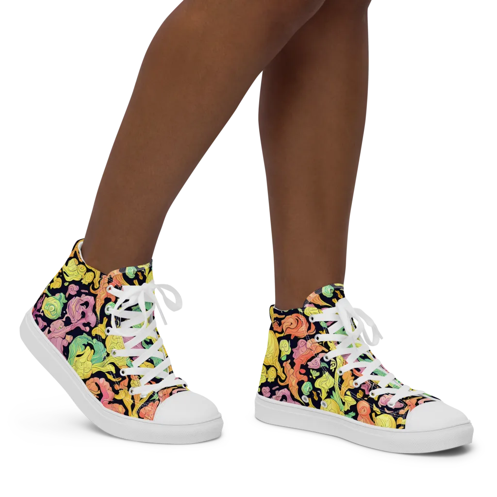 Chromatic Bloom on Women's High Top Canvas Shoes — Right