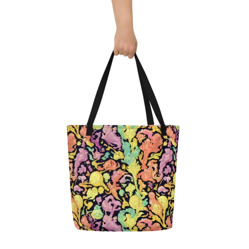 Chromatic Bloom on a Large Tote Bag W/ Pocket