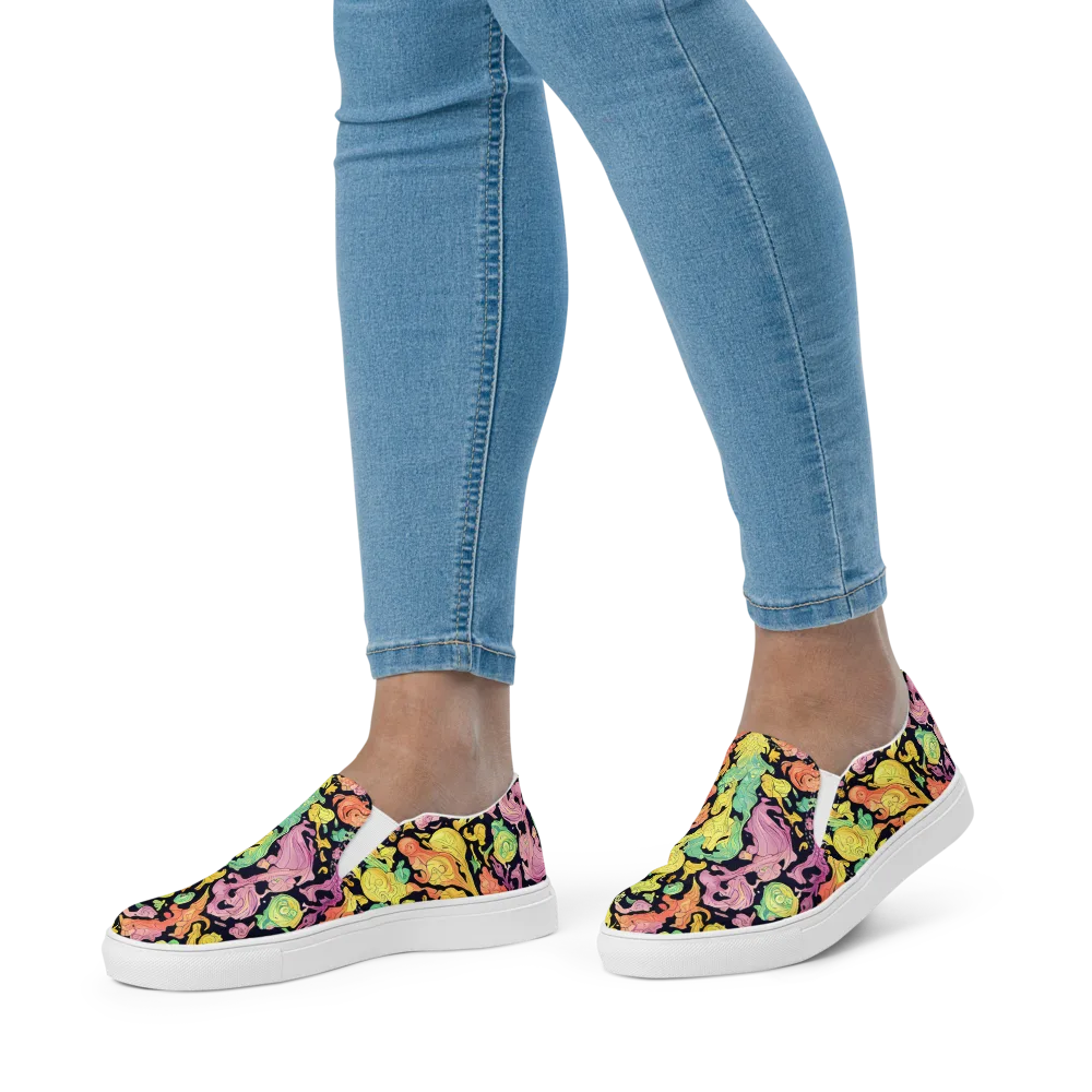 Chromatic Bloom on Women's Slip-On Canvas Shoes — Front