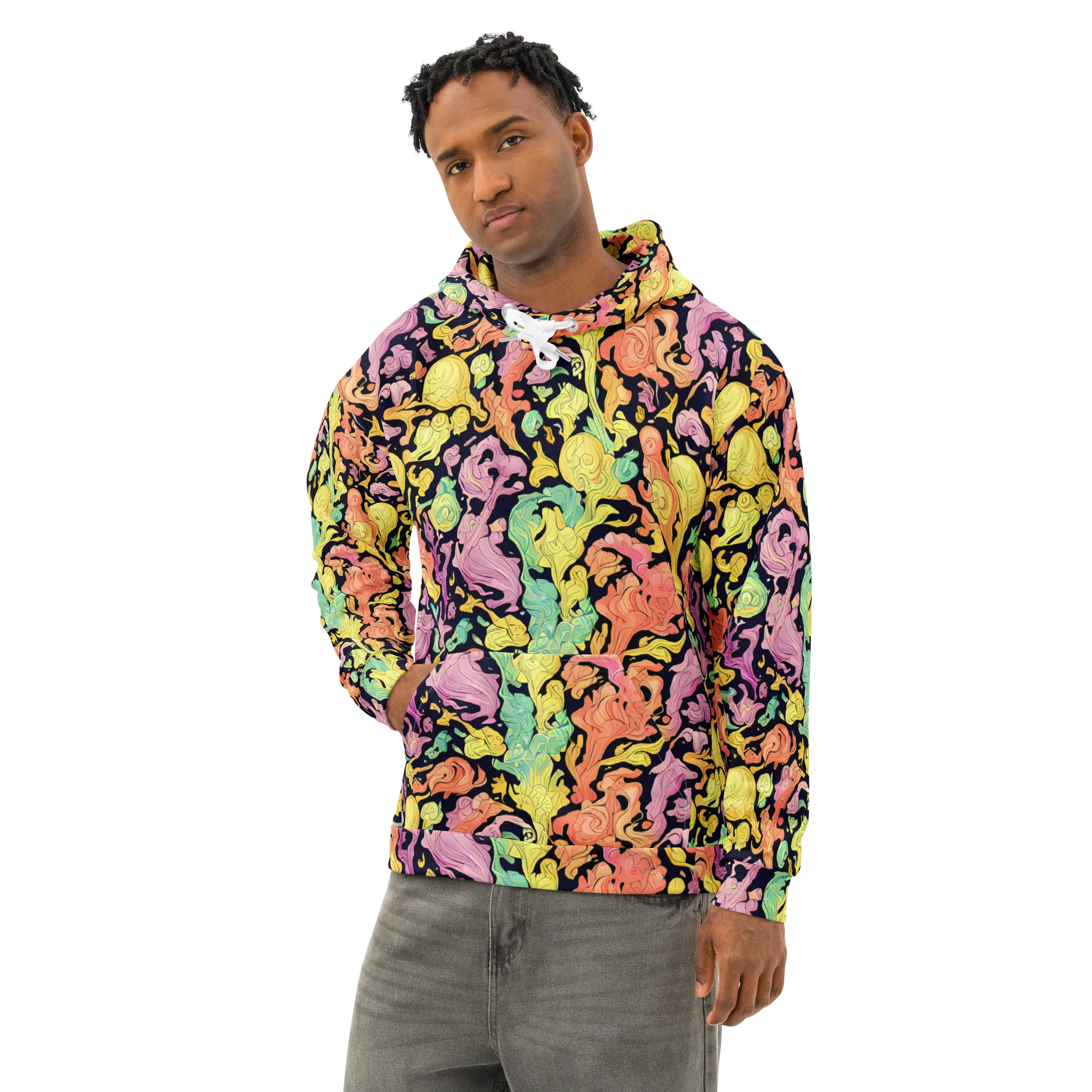 Chromatic Bloom on Cotton Hoodie — Left Front